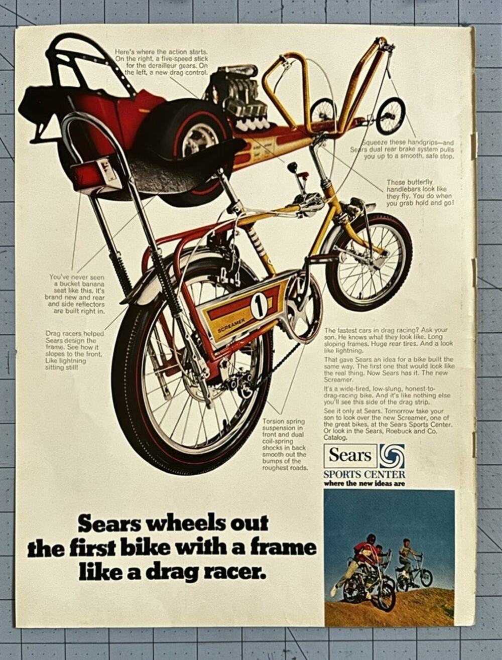 1969 Sears Screamer Bicycle Original Vintage Advertisement Bike Racer Print Ad